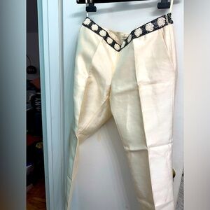 NWT $168 Banana Republic cream silk trousers embellished beaded waist Sz 6